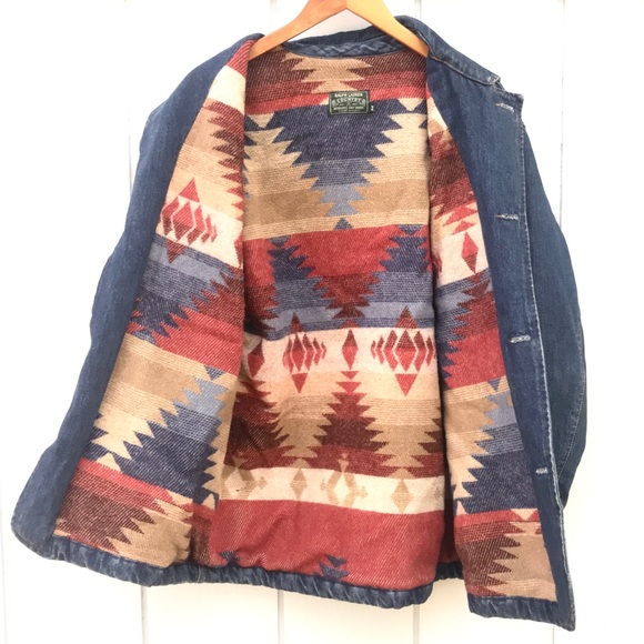 Vintage Ralph Lauren Country Polo Aztec Lined Denim Chore Jacket - Picture 2 of 7